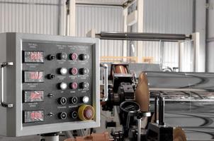 control panel at the plant for the production of cellophane and polypropylene. dashboard in the workshop on the production photo
