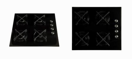 vitrocerámica de cocina negra sobre fondo blanco dos escorzos foto