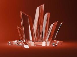 The crystal base and the crystal sticks in the red scene. abstract background for accessories or jewelry. 3d rendering photo