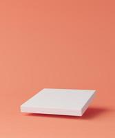 The white square base floated in the light red scene. minimalist background for branding and presentation. 3d rendering photo