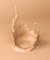 Top angle beige liquid splash in beige scene, abstract mockup background for presentation. 3d rendering photo