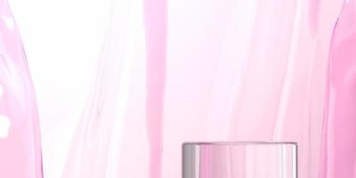 Abstract background for product presentation or branding, Clear glass platform on abstract pink background. 3d rendering photo