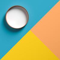 White circle and boxes repeating in three shades, abstract background for branding or presenting products and items. photo