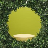 abstract ivy cylinder display in front of the green room and podium, mockup for show the product. photo