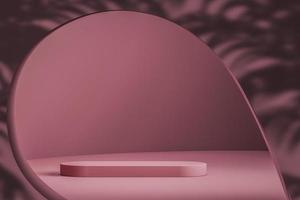abstract mockup pink scene and podium for branding and product presentation, The foreground is curved and there is a shadow of the plant. photo