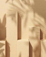 Abstract background for product presentation, Sunlight and shade of tropical plants on beige cement platform. 3d rendering photo