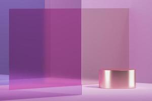 Abstract background for product presentation or branding, Champagne metal platform and and purple glass stacked. 3d rendering photo