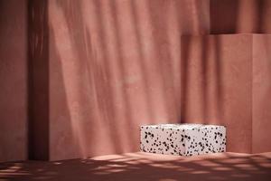 The white terrazzo platform on mockup red scene. background for product presentation or ads. 3d rendering photo
