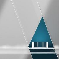 Glass podium on blue background, abstract background for product presentation. 3d rendering photo