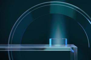 Glass platform on blue background, Background for product presentation. 3d rendering photo