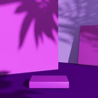 fondo abstracto para presentaciones o anuncios, escena de terciopelo violeta y sombra de plantas tropicales en el fondo. representación 3d foto