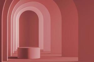 Cylinder platform on gradient arch wall pattern background. mockup scene for product presentation. 3d rendering photo