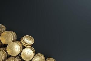 Mockup stack golden Bitcoin coins. For crypto currency market, token exchange promoting, advertising purpose. 3d rendering photo