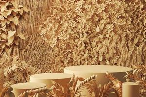 abstract light brown geometric Ivy wall and podium, mockup for display and showcase. photo
