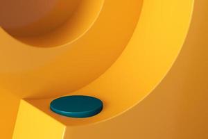 abstract yellow curve step and blue circular base, mockup backdrop for presentation. photo