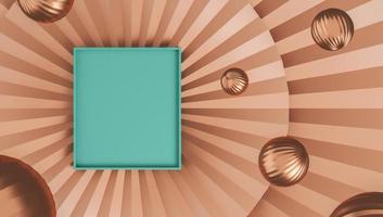 The aquas tray on a wrinkled champagne circle backdrop, shiny champagne colored balls float. abstract background for branding or presentation. photo