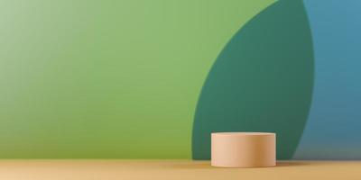 The beige podium in front of the stained glass spheres stacked for different reasons, minimal mockup for for branding and product presentation. photo