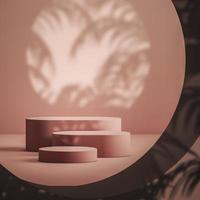 abstract mockup beige scene and podium for branding and product presentation, The foreground is curved and there is a shadow of the plant. photo