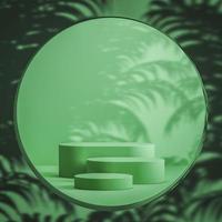 abstract mockup green scene podium for branding and product presentation, The foreground is circular and there is a shadow of the plant. photo