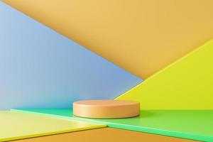 Minimal mockup background for product presentation, The beige circle geometry base on the scene with various colored geometric shapes. 3d rendering photo