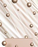 Abstract background for product presentation or branding, Beige platforms and metal balls floating in the air, Abstract background gradient reflection, focus on the platform and blur metal balls. photo