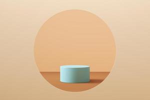 Minimalist mockup background for product presentation, The blue cylinder podium in a circular space, pastel color style. 3d rendering photo