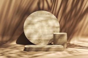 Abstract background for product presentation, Sunshade tropical plants shadow on wooden platform, summer atmosphere. 3d rendering photo