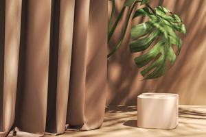 Abstract background for presentation, The platform and Monstera leaves behind the curtain, sunshade of summer. 3d rendering photo