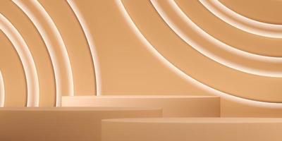 Three platform on beige curve layer background, Abstract background for product presentation or branding. photo