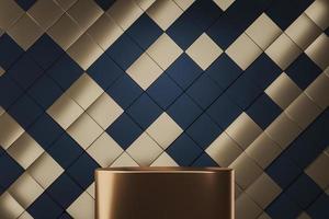 Brown shiny podium on gold and blue pattern background, abstract background for product presentation or ads. 3d rendering photo
