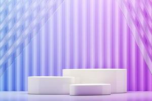 White three platform on a blue and purple gradient zigzag background, abstract background for branding or presentation. 3d rendering photo