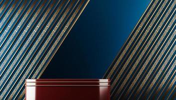 The red platform on abstract blue chines background. abstract background for product presentation or ads. 3d rendering photo