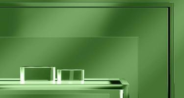 Glass platform on gradient green background, Background for product presentation. 3d rendering photo