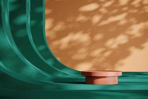 Brown platform on abstract arch background, mockup scene for product presentation, 3d rendering photo