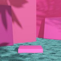 Abstract background for presentation or ads, Pacific pink scene and turquoise carpet, tropical plants shadow on background. 3d rendering photo