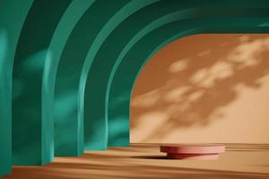 Brown platform on abstract arch background, mockup scene for product presentation, 3d rendering photo