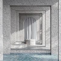White terrazzo platform on terrazzo wall and white curtain background, mockup scene for product presentation, 3d rendering photo