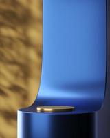 abstract background for product presentation. blue shiny curve and gold circle base in front of brown background with plants shadow. photo
