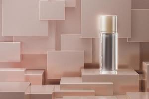 Example of a clear cosmetic spray bottle with a golden cap placed on the base of a shiny shade photo