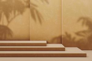 Minimalist mockup cosmetic for product presentation, three beige step platform for placing things on three beige layer background. 3d rendering photo