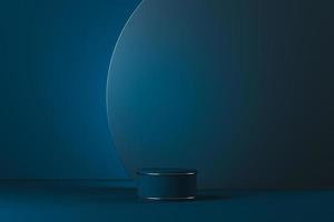 The blue podium in front of blue circle backdrop in the scene, minimal mockup for for branding and product presentation. photo