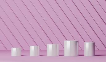 Five white platform on pink scene, Minimal background for product presentation or branding. 3d rendering photo