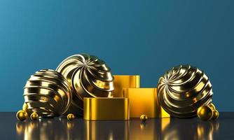 Golden podiums and shiny balls reflection platform, abstract background for presentation or advertising. 3d rendering photo