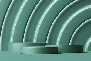 Three green platform on green curve layer background, Abstract background for product presentation or branding. 3d rendering photo