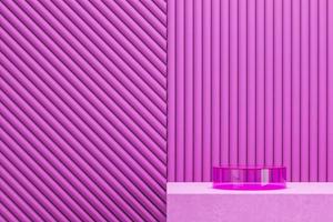 Pink cylinder transparent on platform and line pattern background, abstract background for product presentation. 3d rendering photo