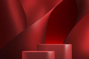 Two red platform on red abstract background. abstract background for product presentation or ads. 3d rendering photo