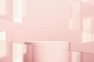 Pink cylindrical podium and glass curve background, minimal abstract background for product presentation. 3d rendering photo