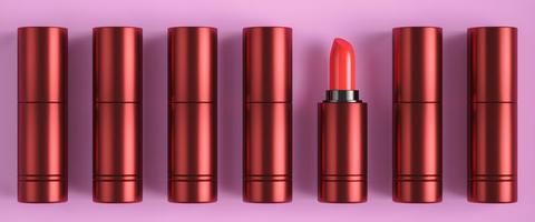 the red lipstick on pink backdrop, abstract background for ads branding or presentation. 3d rendering photo