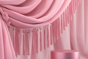 the shiny pink pallet and curtain with crystals, abstract background for branding and product presentation. photo