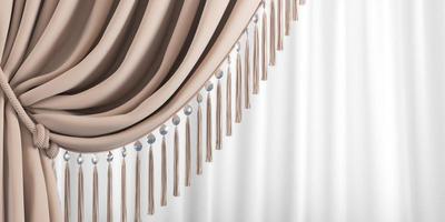 the beige curtain in front of white curtain, minimal background for branding and presentation. photo